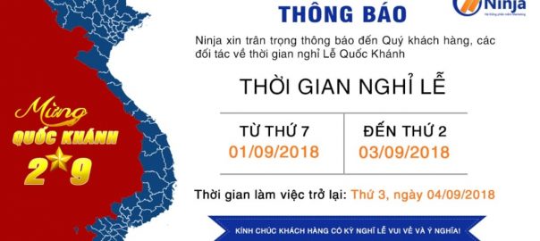 Ninja thông báo lịch nghỉ Lễ Quốc Khánh 2/9/2018