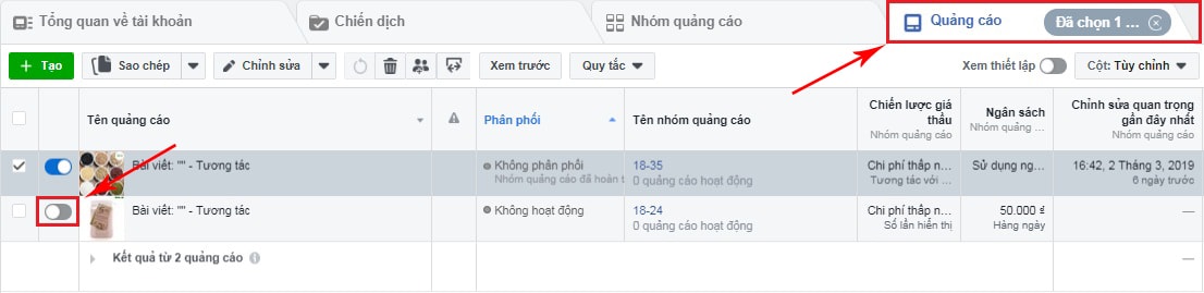 Tắt quảng cáo ở trình quản lý quảng cáo