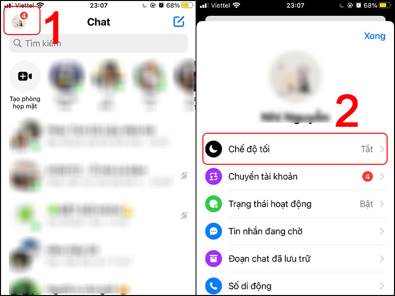 Hướng dẫn cách bật chế độ tối trên messenger bằng iPhone