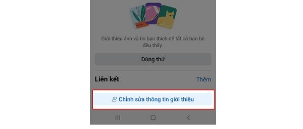 Vào mục chỉnh sửa thông tin giới thiệu