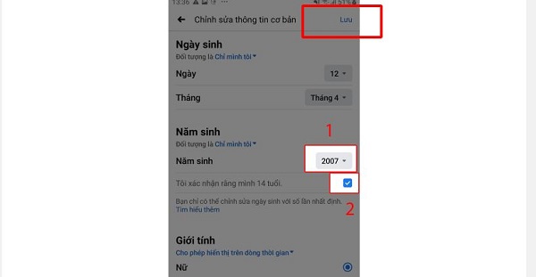 Chỉnh sửa năm sinh lên trên 15 tuổi